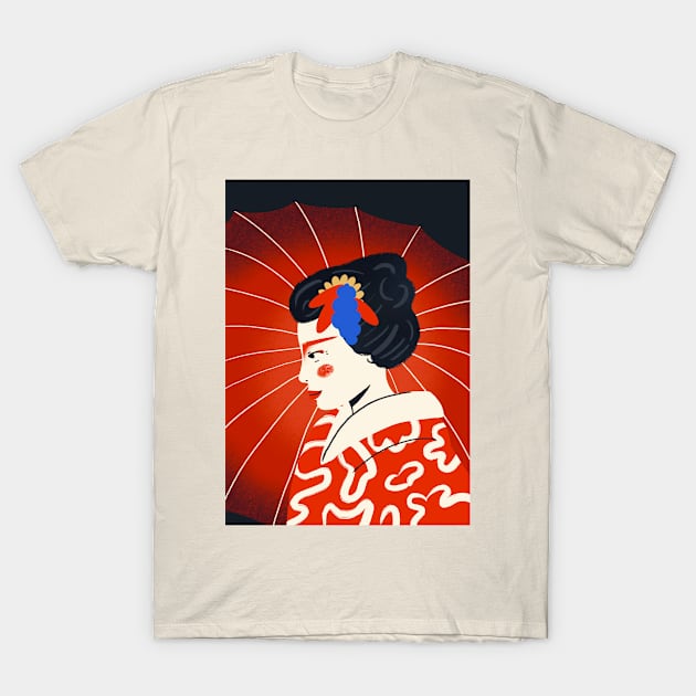 Geisha with umbrella T-Shirt by London Colin